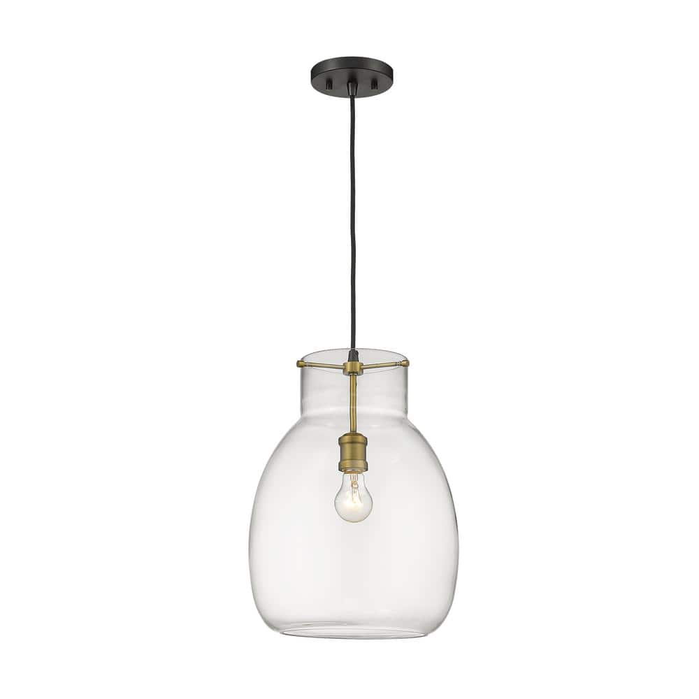 Bella 100 W 1 Light Matte Black and Olde Brass 16.5 in Shaded Pendant Light