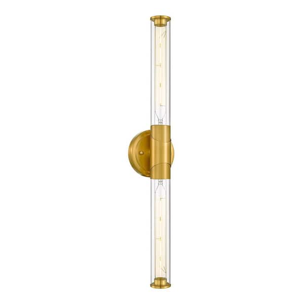 Modern 27 in. 2 Light Brushed Gold Vanity Light with Glass Shade