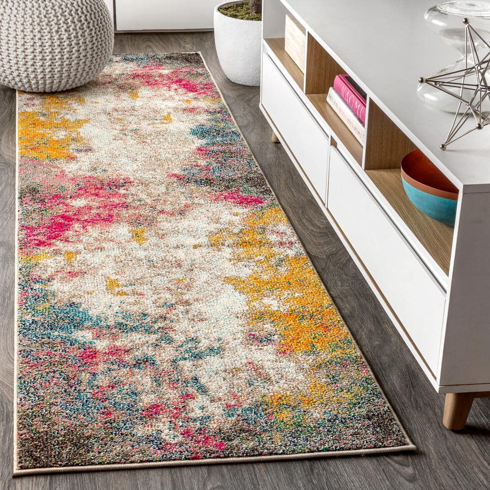 Yellow and Multicolor Abstract Synthetic Flat Woven Area Rug