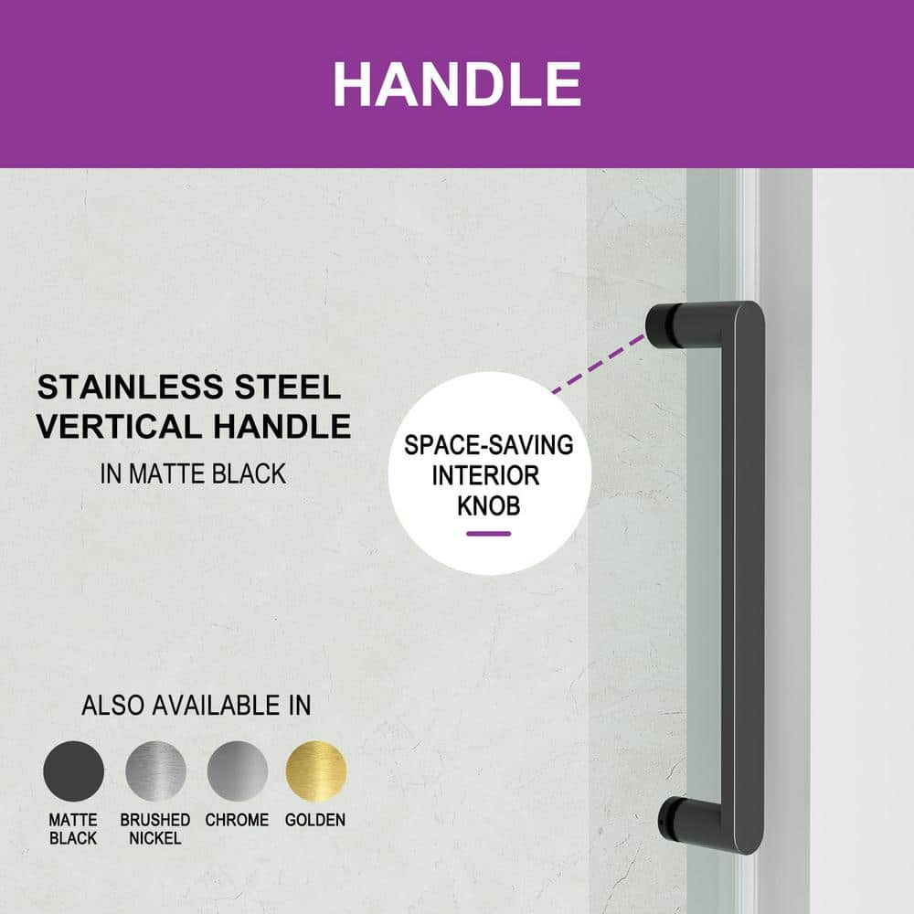 Matte Black Frameless Sliding Shower Door with Clear Tempered Glass