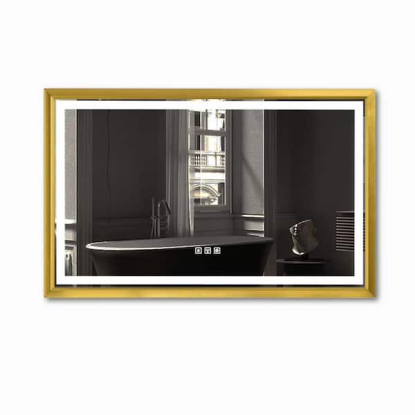 Andrea 42 in. W x 24 in. H Large Rectangular Metal Framed Dimmable AntiFog Wall Mount LED Bathroom Vanity Mirror in Gold