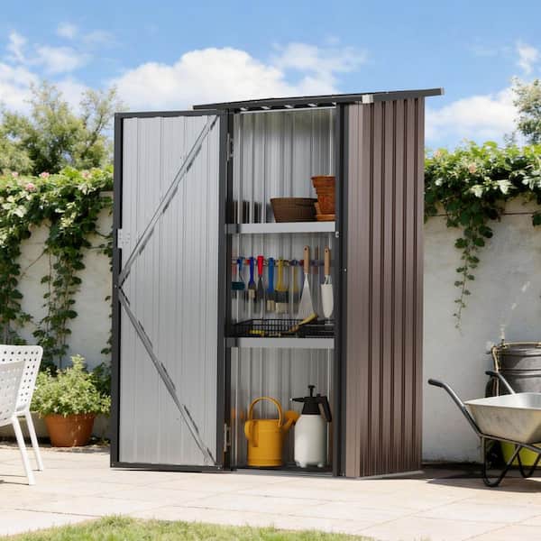Outdoor 2.8 ft. W x 1.8 ft. D Metal Storage Shed with 2-Piece Shleves Sloping Roof and Lockable Door (5 sq. ft. )