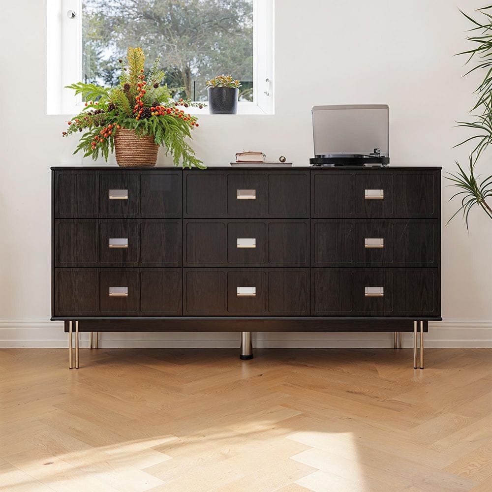 black grey dresser Rattan, Wood & Metal 3-Drawer Dressers (Set of 2) Add a casually chic touch to your bedroom with the Hollivern 6 63