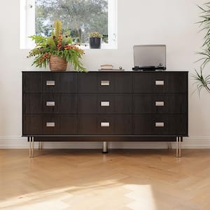 FUFU&GAGA Black 9-Drawer Wood Chest of Drawers 31.5 in. H x 63 in