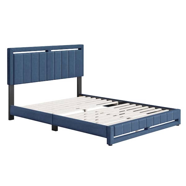 Senata Upholstered Linen Platform Bed, King, Blue