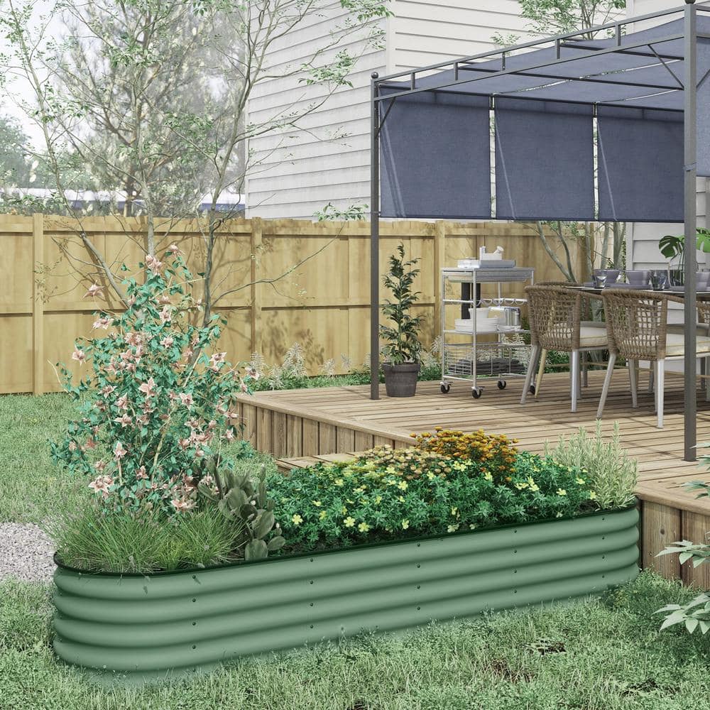 Green Galvanized Steel Oval Raised Garden Bed Kit