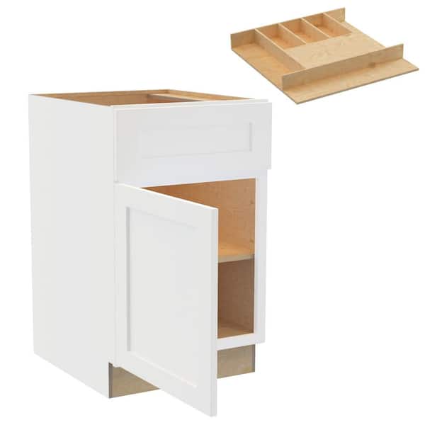 Home Decorators Collection Newport 21 in. W x 24 in. D x 34.5 in. H Assembled Plywood Base Kitchen Cabinet in Pacific White with Cutlery LH
