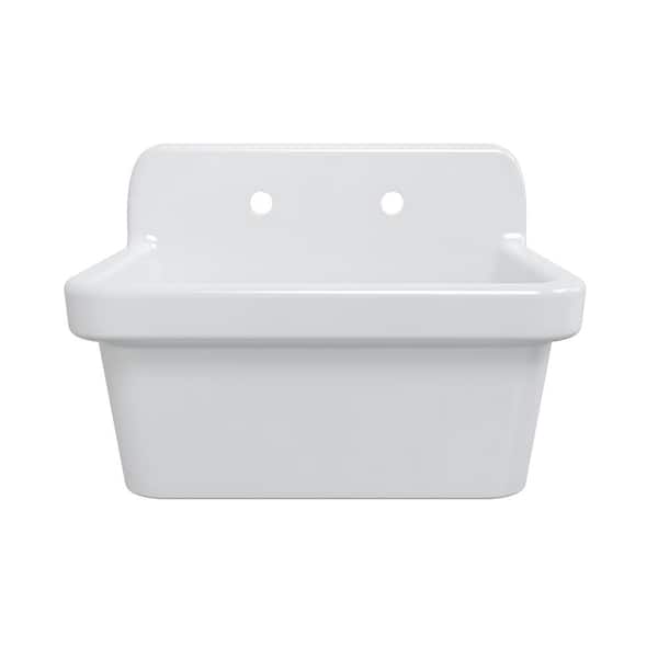Eridanus Mason Wall Mount Laundry Utility Sink 10 Gallon in Crisp White with Basket Strainer