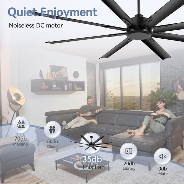 72 in. Black Indoor Downrod Mount Standard Ceiling Fan with 8 Black Aluminum Blades for Bedroom, Remote Included