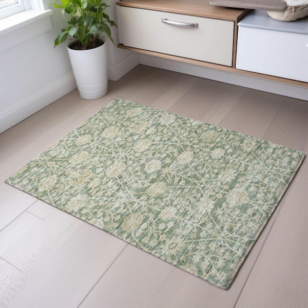 Mayfield Premium Machine Washable Abstract AMF1086 Aloe 2 ft. x 3 ft. Area Rug