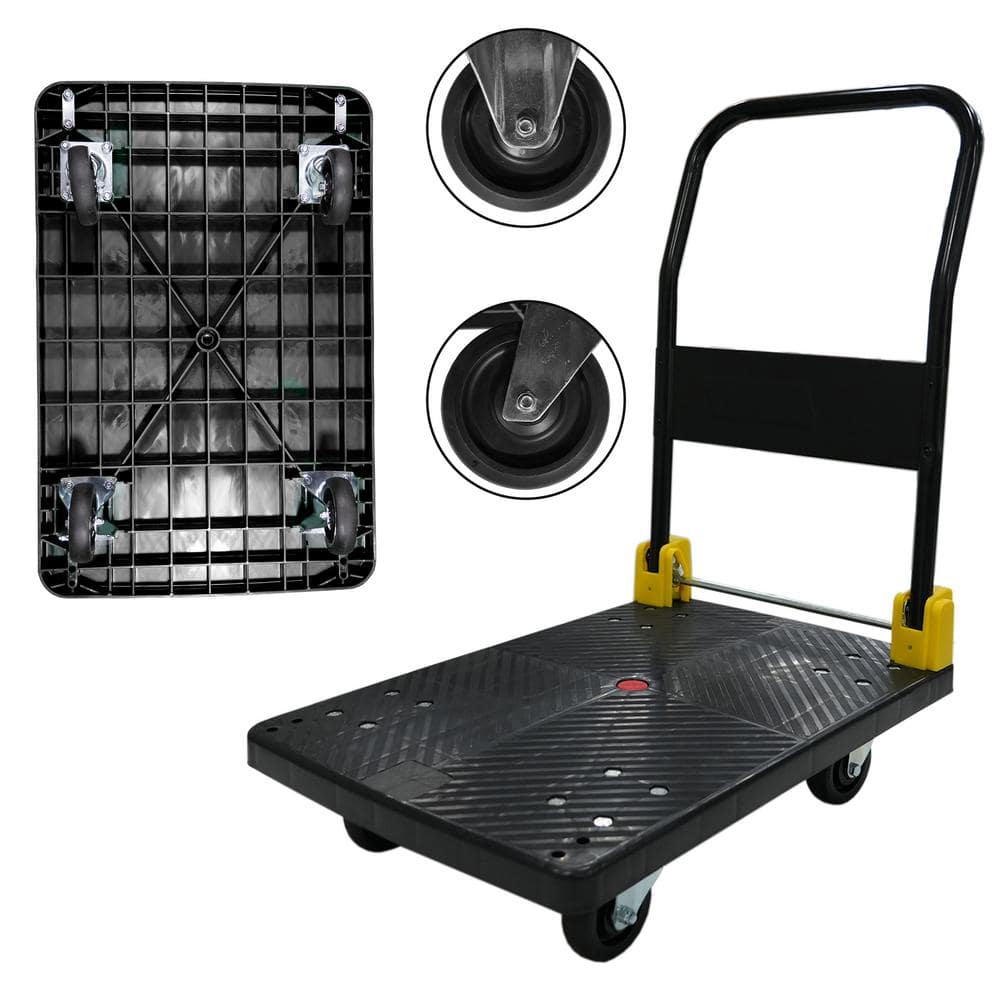 Black 36 in. D x 24 in. W Metal Foldable Platform Push Hand Truck Cart 880