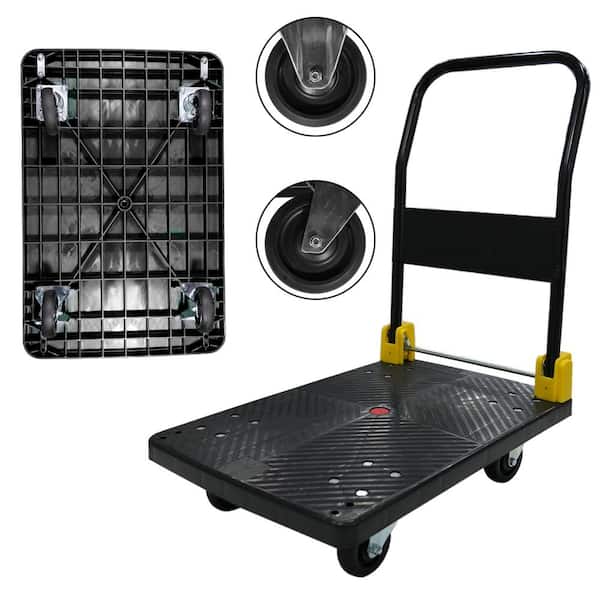 Unbranded Black 36 in. D x 24 in. W Metal Foldable Platform Push Hand Truck Cart 880 lbs. Weight Capacity Dolly Cart on 5" Wheels