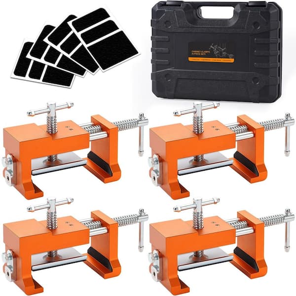 4-Pack Steel Professional Cabinet Clamps, Face Frame Alignment Tool for Cabinet Installation and Woodworking, Orange