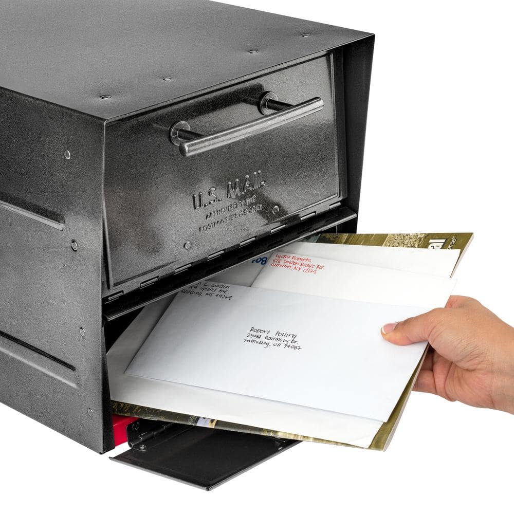 Large Pewter Steel Locking Post Mount Mailbox