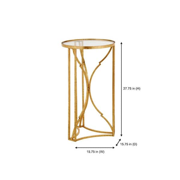Gold Leaf Metal and Glass Accent Table with Hourglass Shape Base (15.75 in. W x 27.75 in. H)
