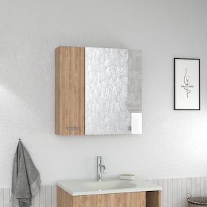 23.6 in. W x 23.6 in. H Rectangular Brown Wall Medicine Cabinet with Mirror