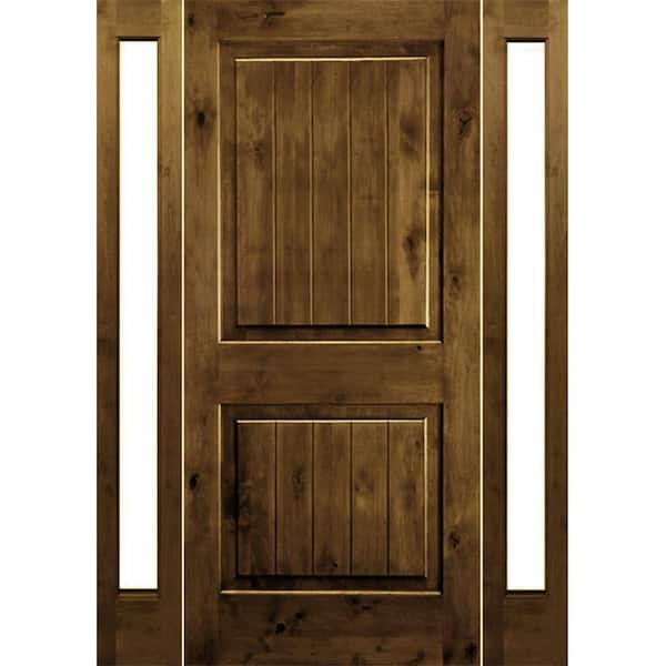 Krosswood Doors 60 in. x 80 in. Rustic Alder Square Provincial Stained Wood with V-Groove Right Hand Single Prehung Front Door