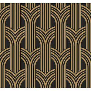 Antique Gold Broadway Arches Paper Un-Pasted Non-Woven Wallpaper Roll 60.75 sq. ft.