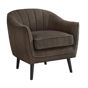 Brown Mid-Century Modern Channel-Tufted Accent Chair With Removable Cushion Cover
