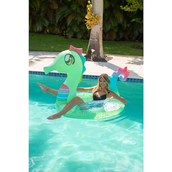 POOLCANDY Inflatable Deluxe 48 in. Glitterfied Sea Horse Pool Tube