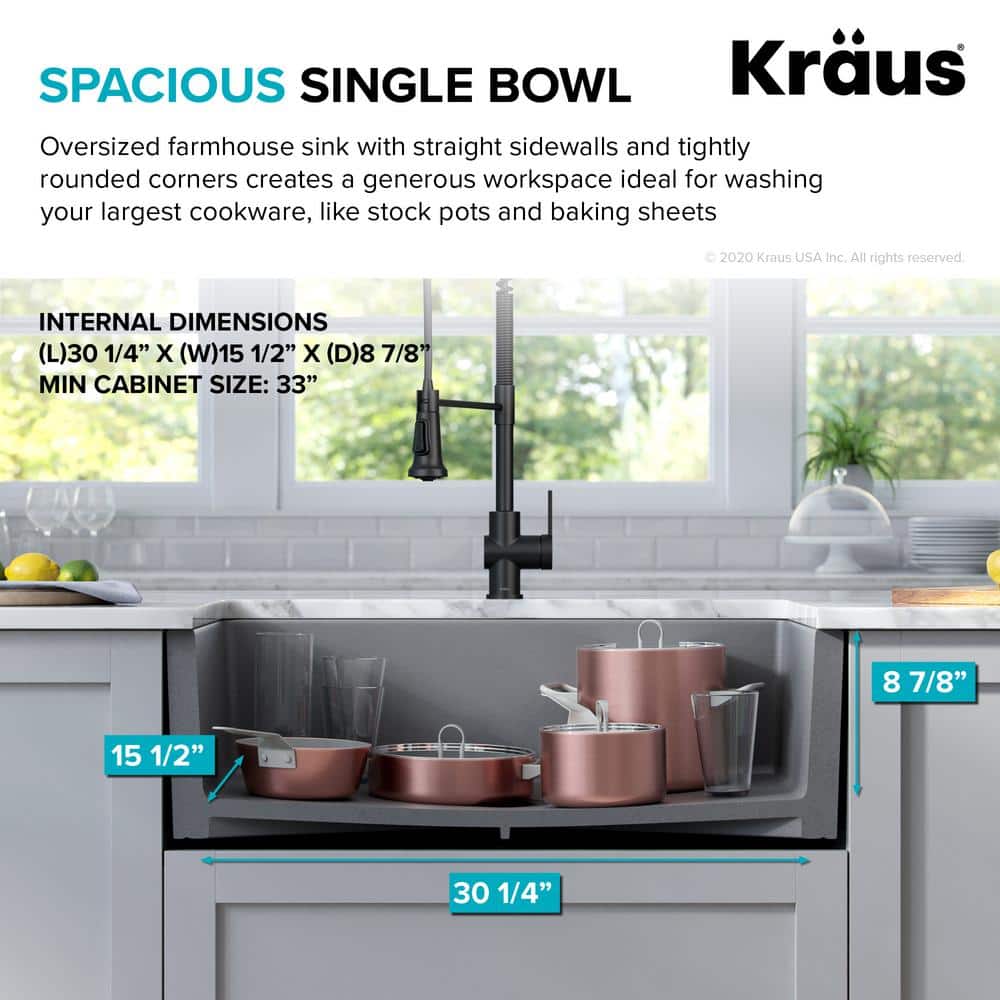 Matte Gray 33" Fireclay Farmhouse Single Bowl Kitchen Sink