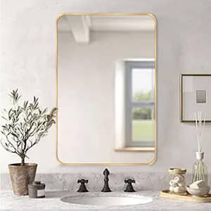 22 in. W x 30.2 in. H Gold Rectangle Aluminum Frame Wall-Mounted Bathroom Mirror/Vanity Mirror