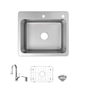 Bratten 25 in. Drop-In Single Bowl 18 Gauge Stainless Steel Kitchen Sink with Pull-Down Faucet