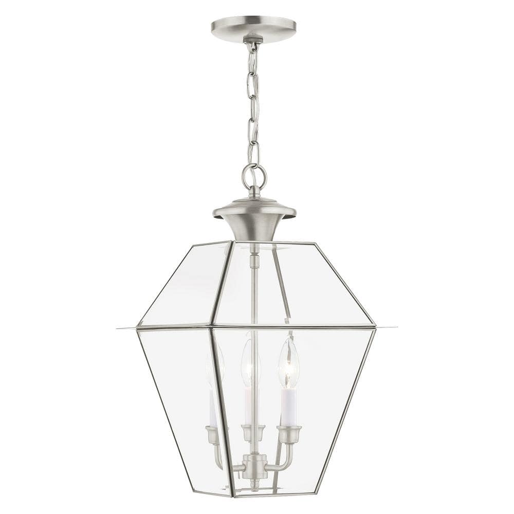 Ainsworth 18.5 in. 3-Light Brushed Nickel Dimmble Outdoor Pendant Light with Clear Beveled Glass and No Bulbs Included price history on PriceWatchPro