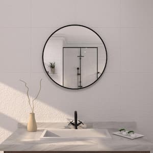 24 in. W x 24 in. H Round Framed Wall Bathroom Vanity Mirror in Matte Black