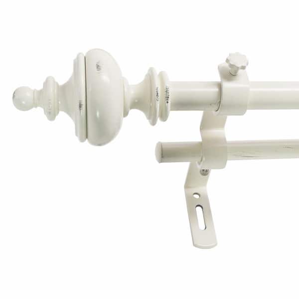 Montevilla Urn 86 in. - 128 in. Adjustable Double Curtain Rod 5/8 in. in Disressed White with Finial
