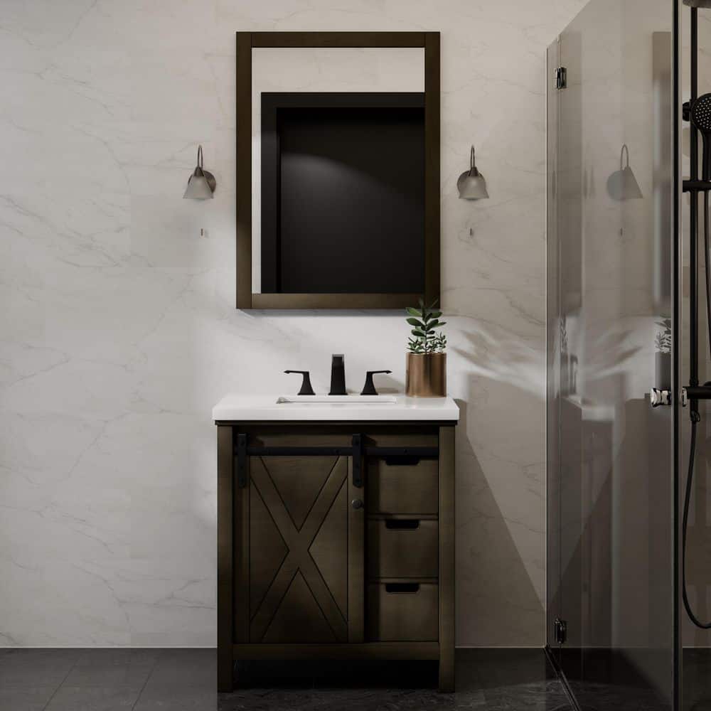 Marsyas 30 in W x 22 in D Rustic Brown Bath Vanity, Cultured Marble Countertop and 28 in Mirror price history on PriceWatchPro