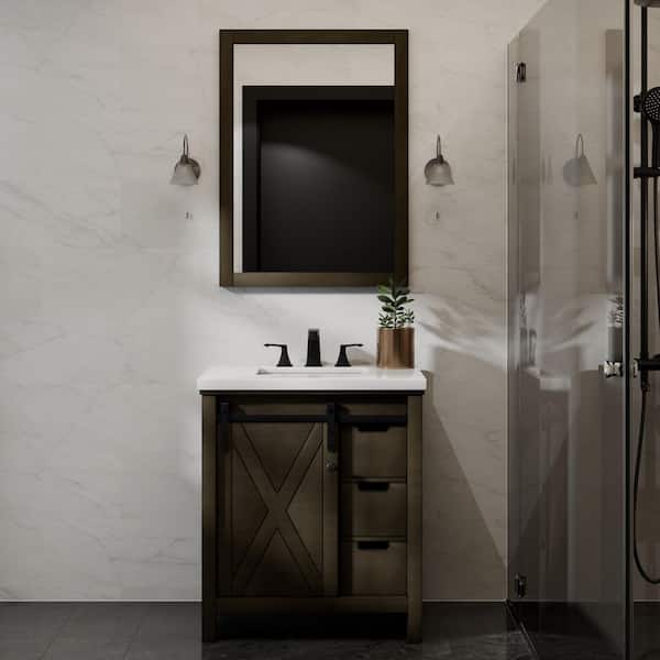 Marsyas 30 in W x 22 in D Rustic Brown Bath Vanity, Cultured Marble Countertop and 28 in Mirror