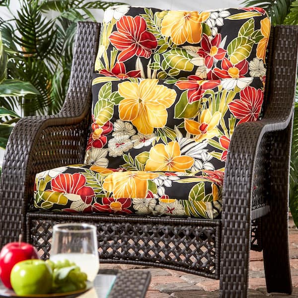 Set of 2 Free Home Decor Greendale Home Fashions Indoor/Outdoor High Back Chair Cushion Aloha Black 