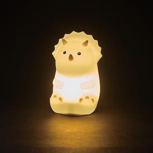 Terry Triceratops Multi-Color Changing Integrated LED Rechargeable Silicone Night Light Lamp, White