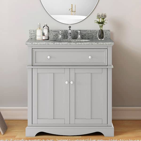 Fremont 32 in. Single Sink Grey Bath Vanity with Grey Granite Top (Assembled)