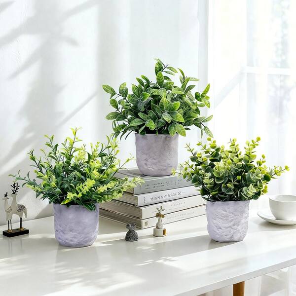 3 in. 9.45 in. Gray Indoor Artificial Eucalyptus Plant 3-Pack with White  Round Pot Ultra-Realistic Low Maintenance 59C1124D1993 - The Home Depot