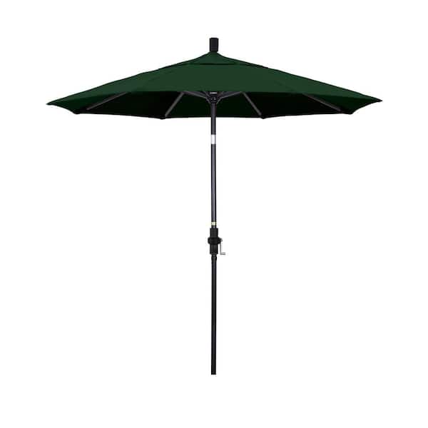 7.5 ft. Black Aluminum Market Patio Umbrella with Collar Tilt Crank Lift in Hunter Green Pacifica