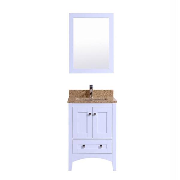 Kokols Elise 24 in. W x 22 in. D x 34 in. H Vanity in White with Quartz Vanity Top in Brown with Gold Basin and Mirror