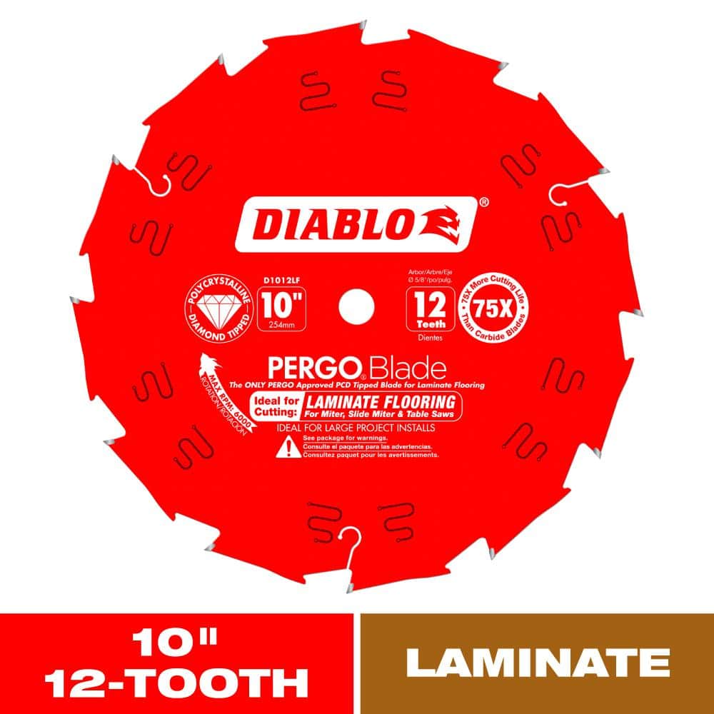 DIABLO PERGOBlade 10 in. x 12-Tooth Polycrystalline Diamond (PCD) Tipped  Ultimate Flooring Circular Saw Blade D1012LF The Home Depot