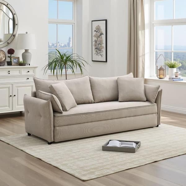 Leif 32 in. Straight Arm Fabric Rectangle Sofa in. Beige and Black