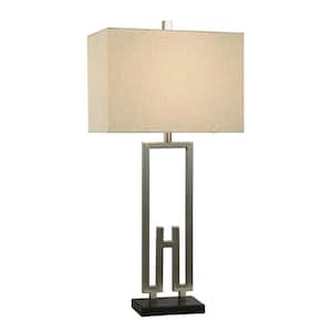35.25 in. Black Task and Reading Table Lamp for Living Room with Beige Linen Shade
