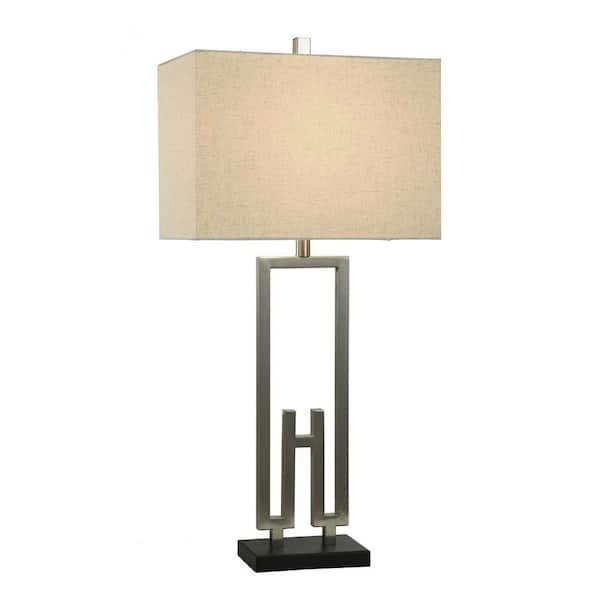 StyleCraft 35.25 in. Black Task and Reading Table Lamp for Living Room with Beige Linen Shade