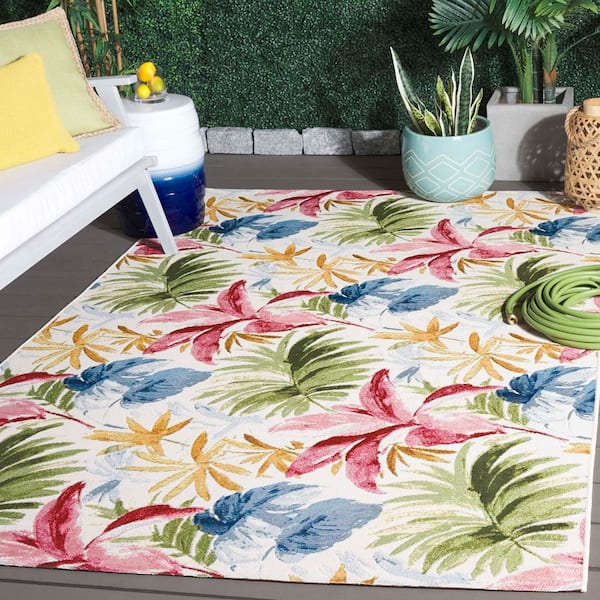 Barbados Ivory/Green Rust 4 ft. x 6 ft. Floral Palm Leaf Indoor/Outdoor Area Rug