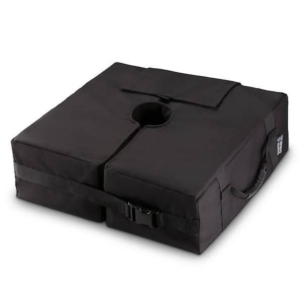 BaseMate Square Umbrella Base Weight and Side Slot Opening Velcro Enclosure 18 in. fits Any Outdoor Umbrella Stand in Black