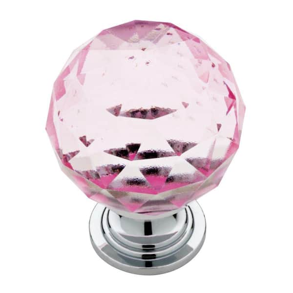 Chrome And Pink Faceted Glass Cabinet, Glass Cabinet Knobs Home Depot