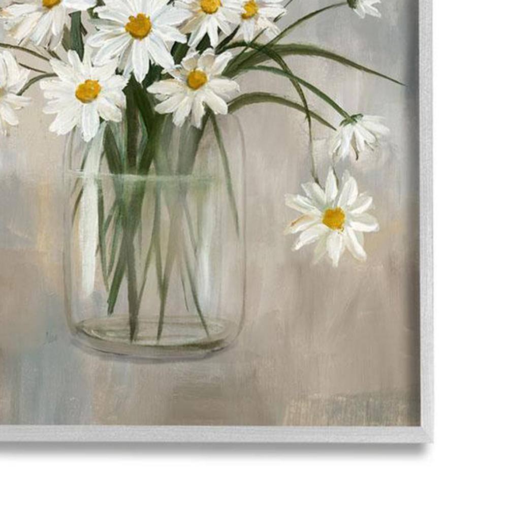Daisy Bloom Bouquet Abstract Canvas Art with Gray Frame
