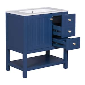 30 in. W x 18.3 in. D x 33.59 in. H Freestanding Bath Vanity in Blue with White Ceramic Top