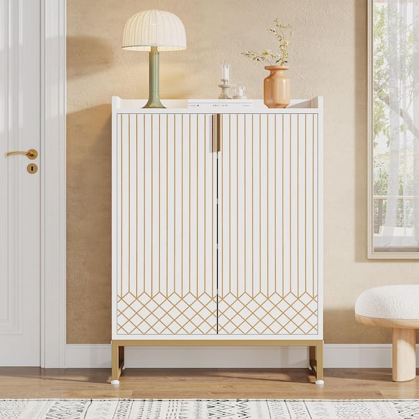 41 in. H x 29.52 in. W White Wood Shoe Storage Cabinet 5-Tier Shoe Rack Organizer Cabinet, Freestanding Storage Cabinet