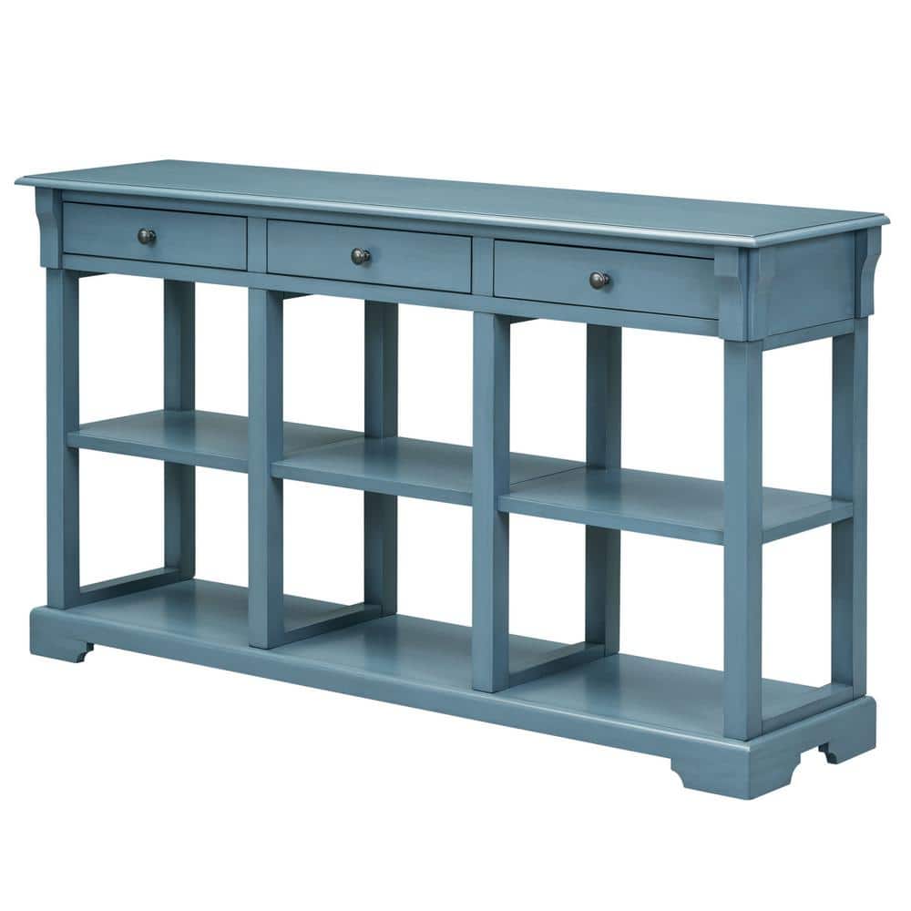 58.1 in. W 32.3 in. H x 14.2 in. D Pine Wood Rectangular Console Table with