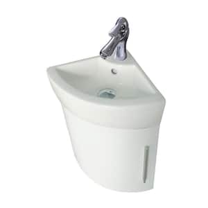Myrtle 16-1/2 in. Corner Wall Mounted Bathroom Vanity Sink Combo in White with Faucet Drain and Overflow